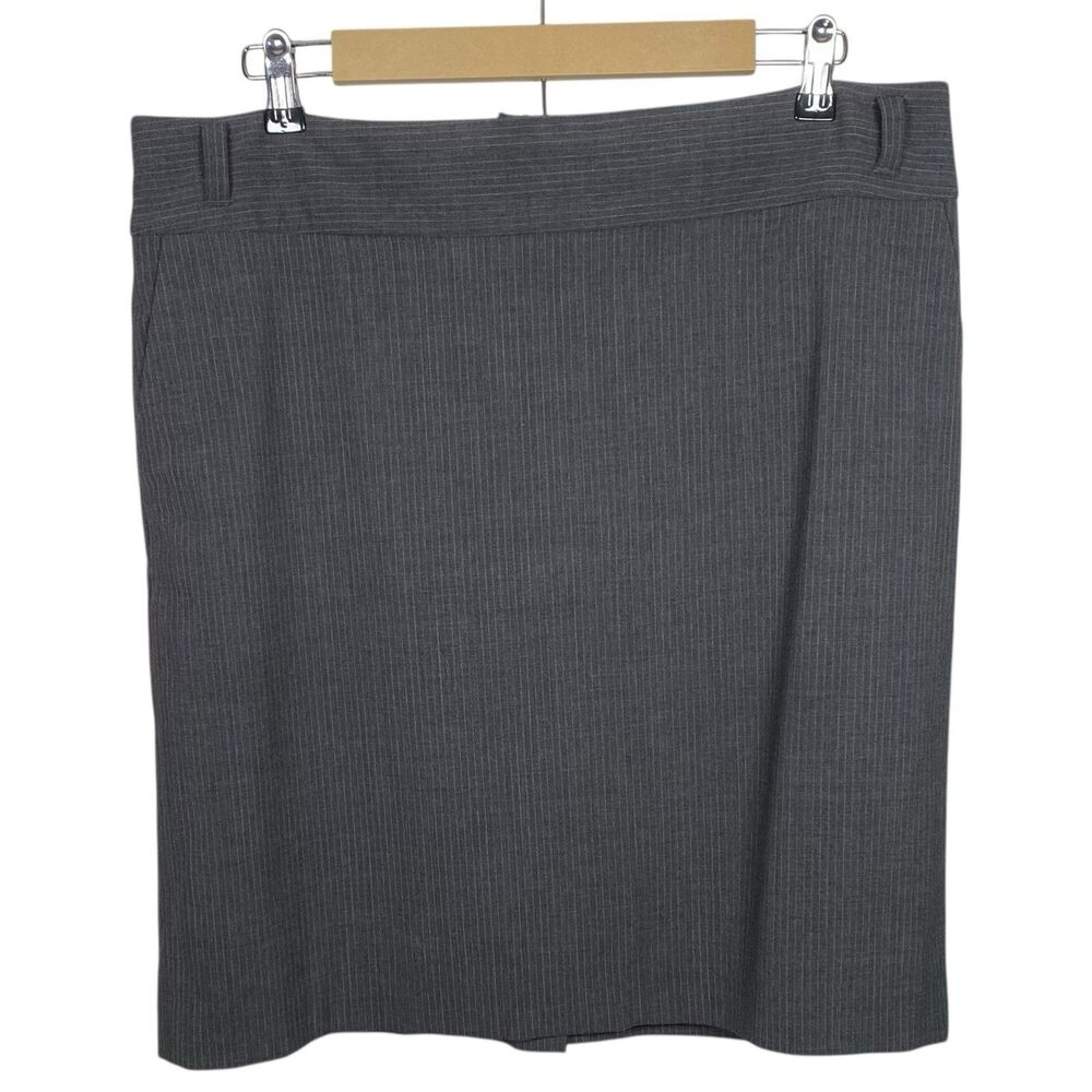 Banana Republic Wool Skirt Women 14 Gray Pinstripe Stretch Lined Business Casual